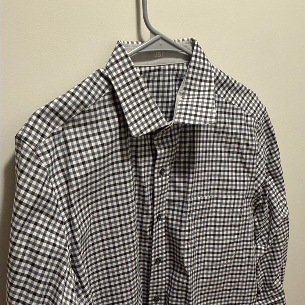 Men's Black and White Button Up Gingham Shirt